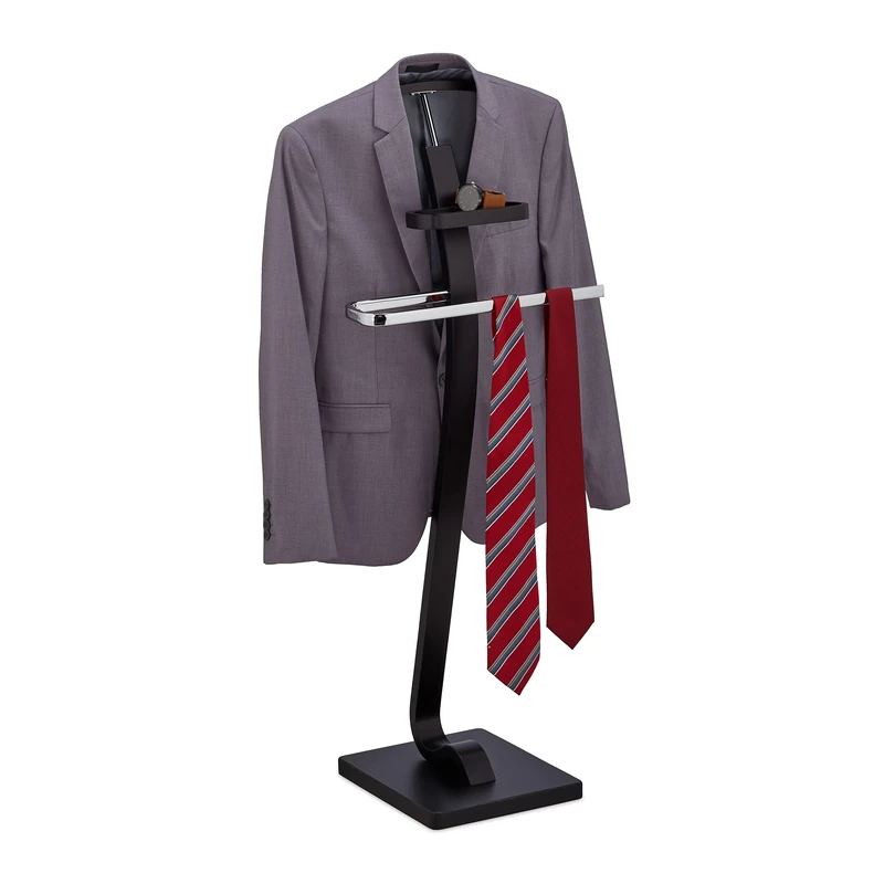 Relaxdays Valet Stand for Men, Coat Rack Stand Metal, Freestanding Butler, Hanger, H x B x W approx. 112x46x32 cm