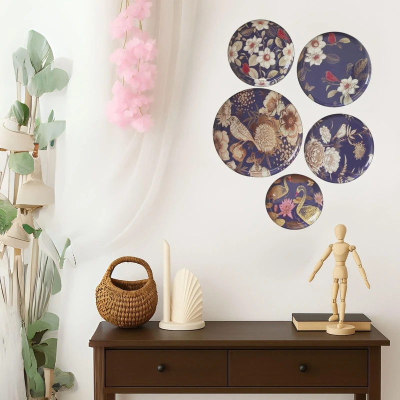 RITUALISTIC Oriental Blooms Wall Plates for home decoration | Wall decor items for living room | Metal Wall décor | Gift items for women and men | wall art | wall showpiece | Set of 5 plates