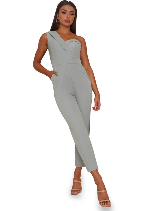 Chi Chi London One Shoulder Jumpsuit in Green