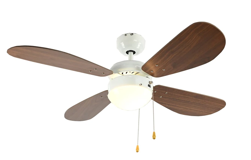 Ceiling fan Classic White / Walnut with Lighting and Pull Chains