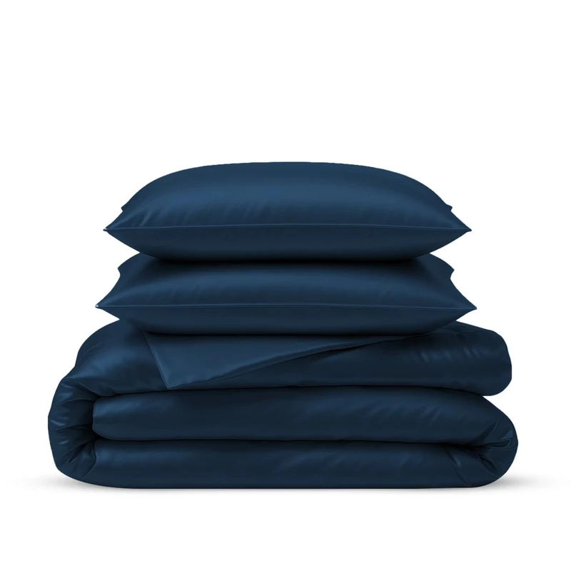 LINENWALAS 100% Natural Bamboo 3-Piece Duvet Cover Set with Zipper and Corner Ties- Softest Cool Bedding Perfect for Skincare (Superking, Navy Blue)