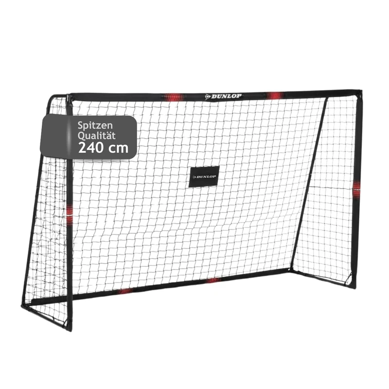 DUNLOP Metal Football Goal 240 x 160 x 85 cm, Soccer Training Accessories for Indoor and Outdoor Use, Black/Red