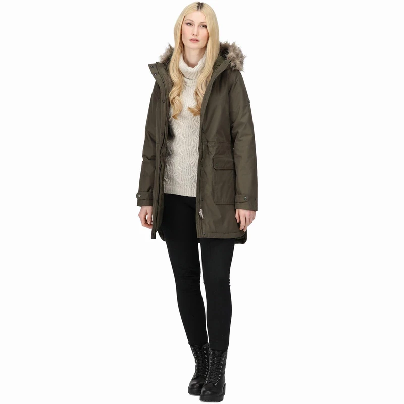 Regatta Womens Sabinka Fur Trim Parka Jacket - Dark Khaki - 14
