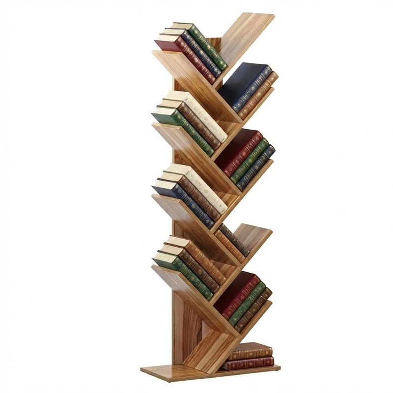 BRIGROS La voglia di fare Wehome - Wooden Tree Bookcase for Living Room, Entrance and Room, Vertical Bookcase with Modern and Elegant Design, Size 50x25x141cm (Natural Wood)