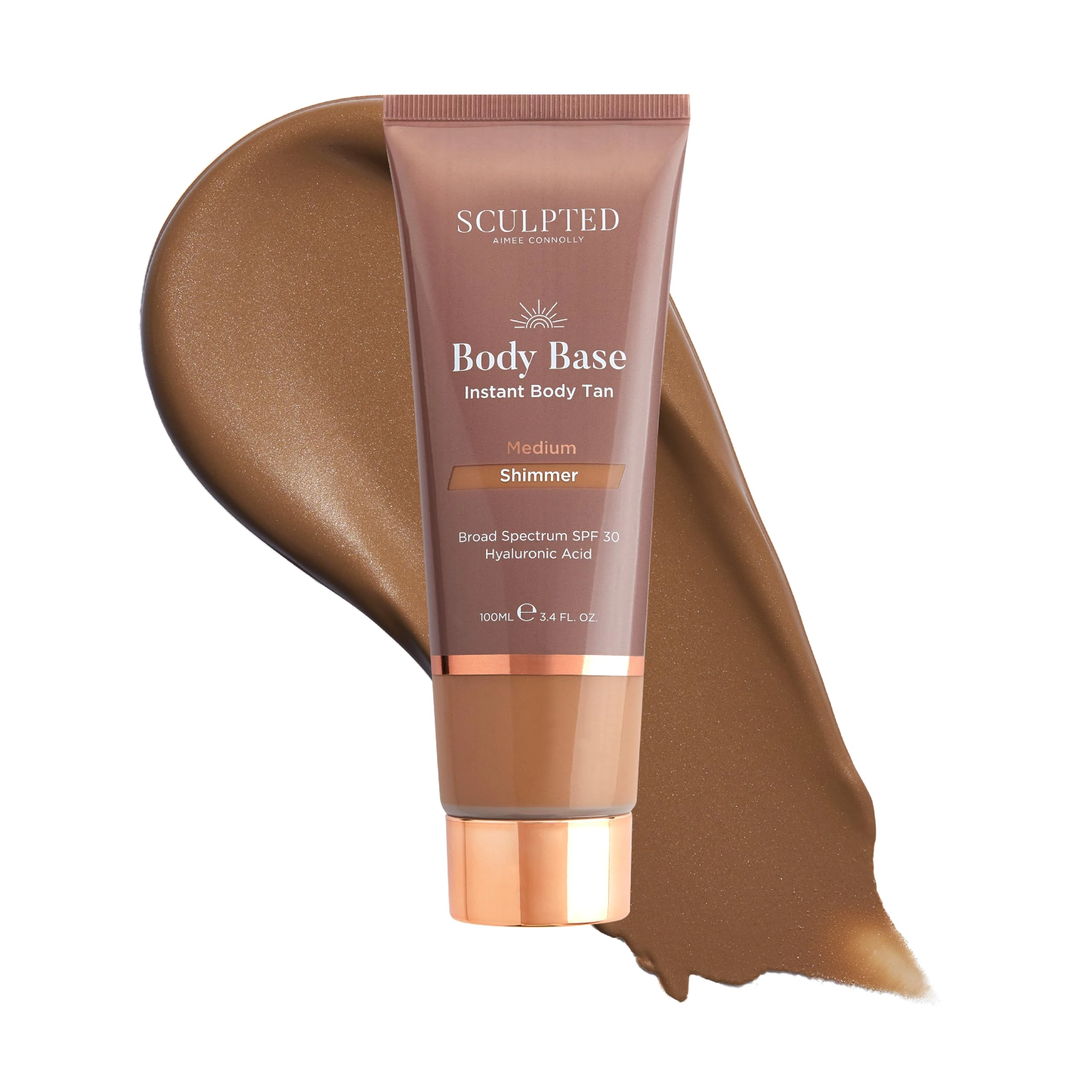 Body Base Instant Tan from Sculpted by Aimee 100ml - Water-Resistant, Hydrating, Luminous Lotion with SPF30 for an Instant Natural Tan (Medium Shimmer)