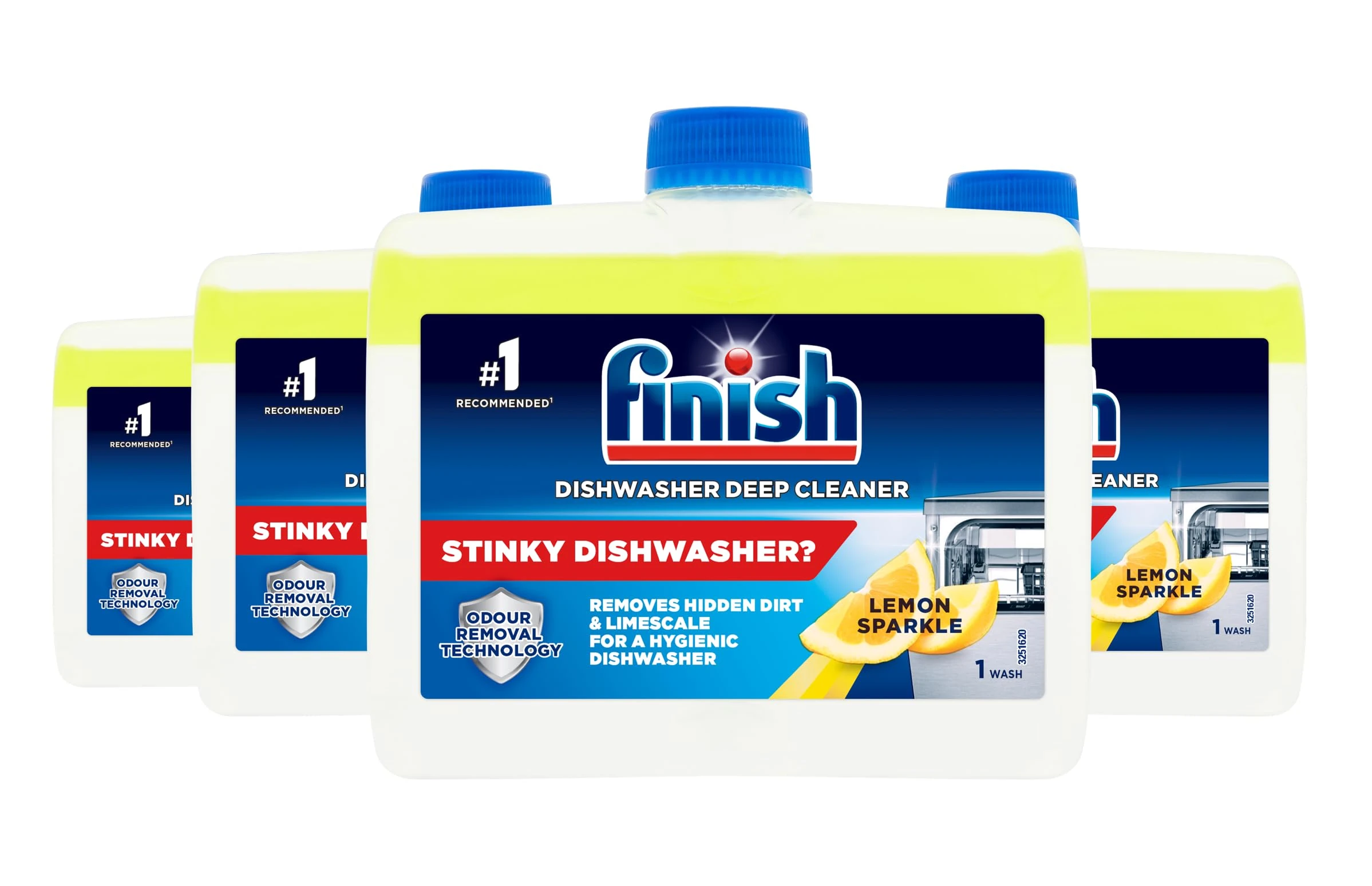 Finish, Dishwasher Cleaner, Lemon Sparkle, 1.0L Bulk (250ml x 4 pck), Removes Grease and Limescale, Fights Odour for a Cleaner Hygienic Dishwasher Machine