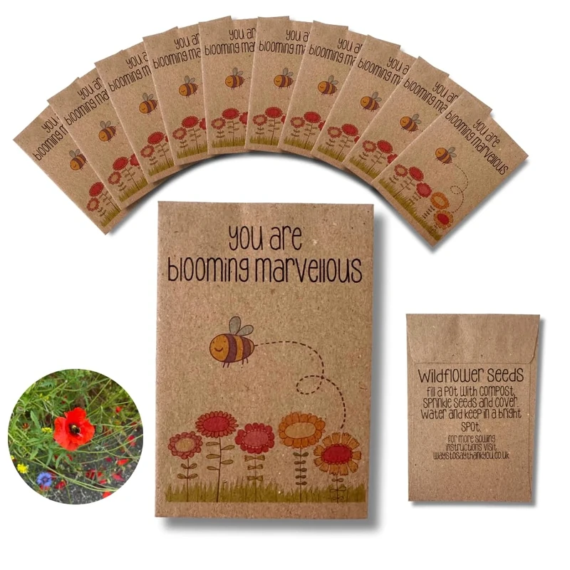 Thank You Wildflower Seed Packets (10 Pack) – Eco Friendly Plastic Free Gifts – UK Sourced Wildflower Mix for Weddings, Teachers, Friends & Corporate Events