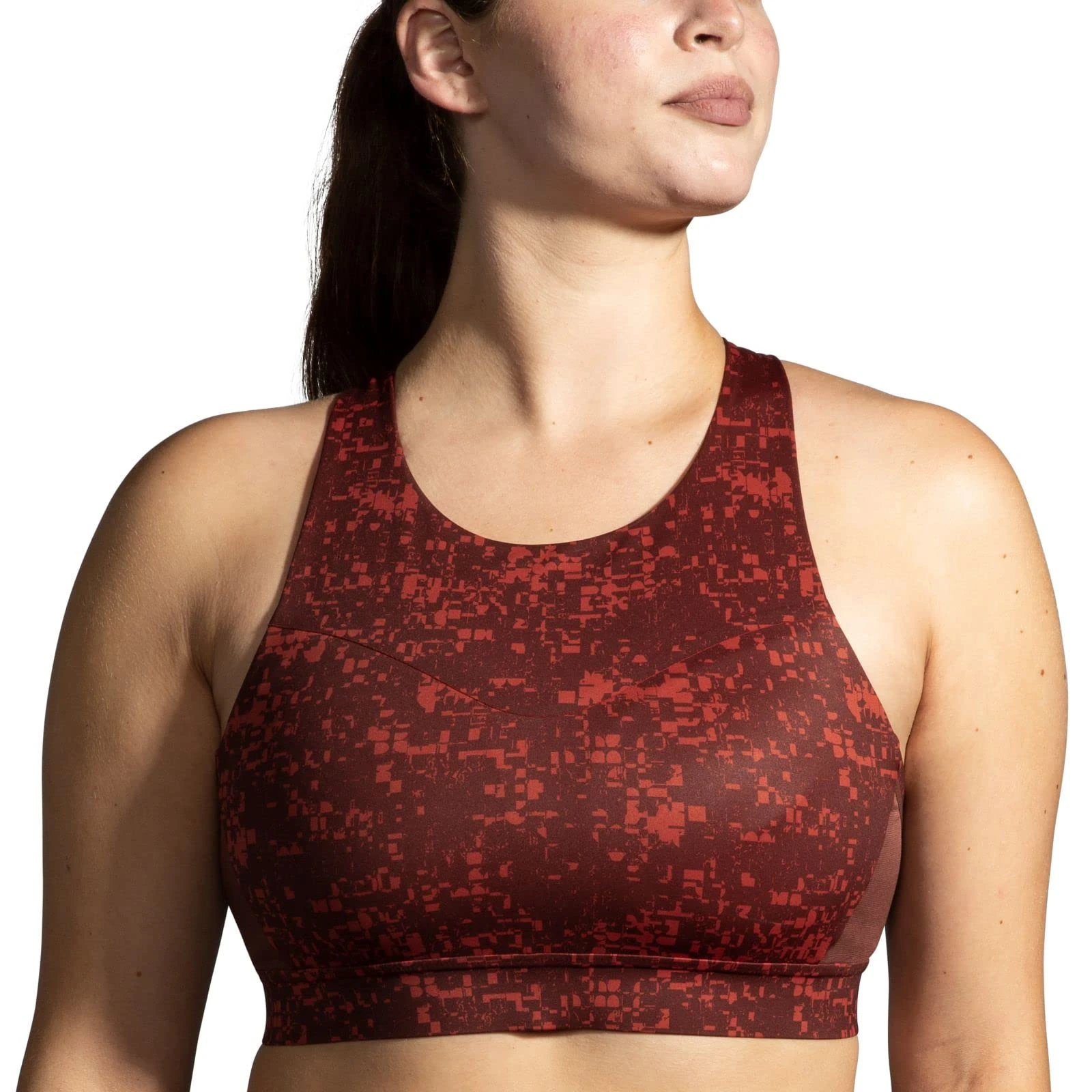 Brooks Women's 3 Pocket Sports Bra for Running, Workouts & Sports, Rr Glitch Print/Copper, 30A/B