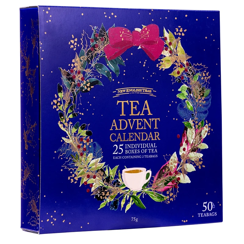 New English Teas Christmas Tea Advent Calendar – 50 Premium Teabags – 5 Festive Tea Blends – Black Tea, Apple, Rosehips & Hibiscus, Herbal Infusion and Gingerbread