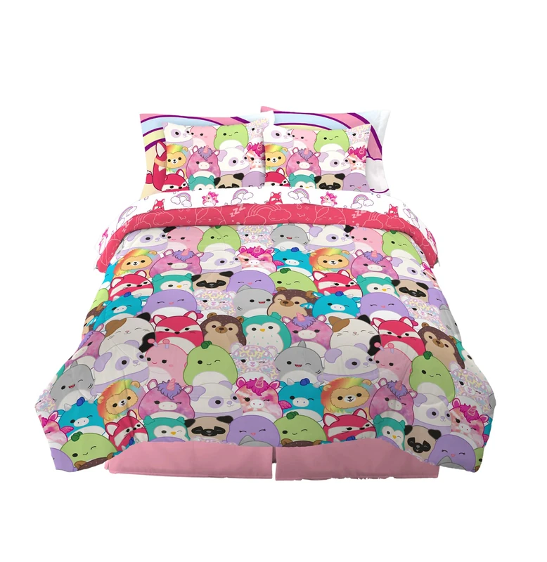 Franco Comforter and Sheet Set with Sham, Microfiber, Squishmallows, 7 Piece Full Size