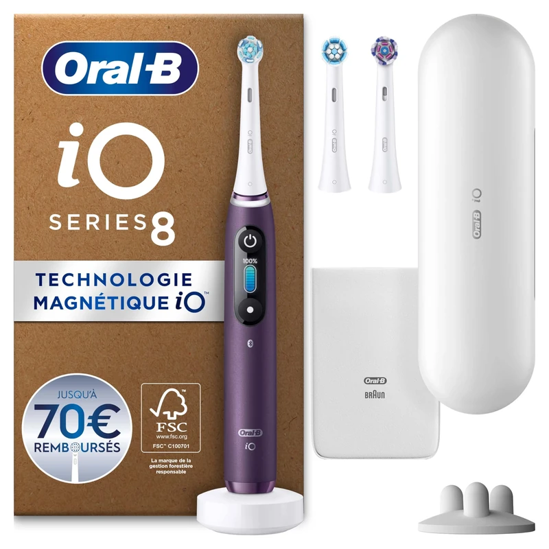 Oral-B iO Series 8 Plus Edition Electric Toothbrush, Electric Toothbrush, Plus 3 Replacement Toothbrush Heads, 6 Cleaning Modes for Dental Care, Travel Case, Designed by Braun, Violet Ametrine