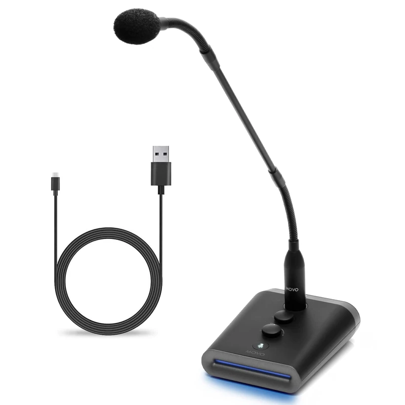 Movo GM-7 Professional XLR Gooseneck Microphone and USB Interface Base with RGB Lights - USB Podium Microphone with Stand for Streaming, Meetings, Lectures and More - USB Mic for Mac and PC - Image 1