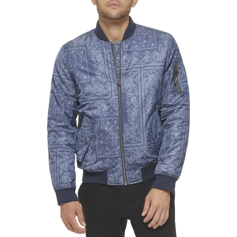 Levi's Men's Flight Lightweight Zip-up Bomber Jacket Varsity, Faded Blue Bandana Ma-1 Filled, M