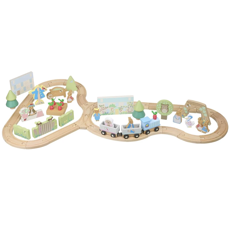 Peter Rabbit Toys, Wooden Train Set for Kids – Track with Beatrix Potter Figures for 1 2 3 Year Old Boys Girls Toddler, Birthday, Christmas - Official Licensed Peter Rabbit Gifts by Orange Tree Toys
