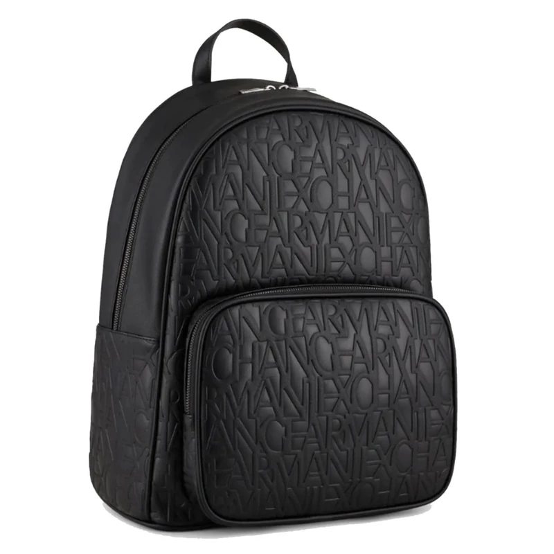 Armani Exchange Men's Essential Jim Sustainable Embossed All Over Logo Backpack, black, One Size