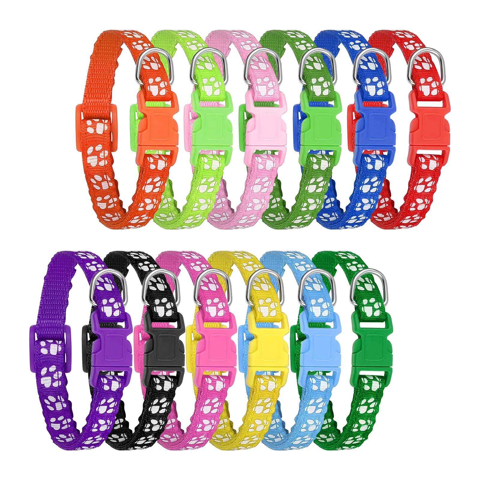 Heyu-Lotus 12-Pack Puppy Collars,Paw Print Puppy Whelping Quick Release Buckle Adjustable Leash Pet Safety Collars for Small Dogs and Cats (S)