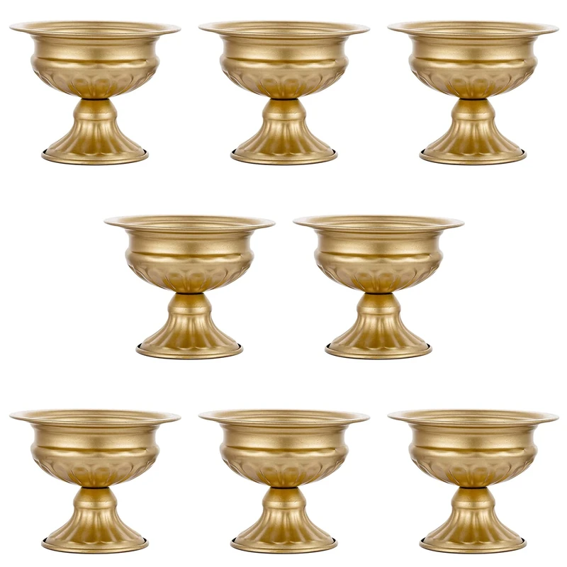 QUTUNI 8Pcs Gold Vases for Centerpieces, 4.72in Centerpieces for Table Mini Sized Flower Arrangement Metal Urn Planter for Birthday Wedding Home Decoration Christmas (Gold) - Image 1