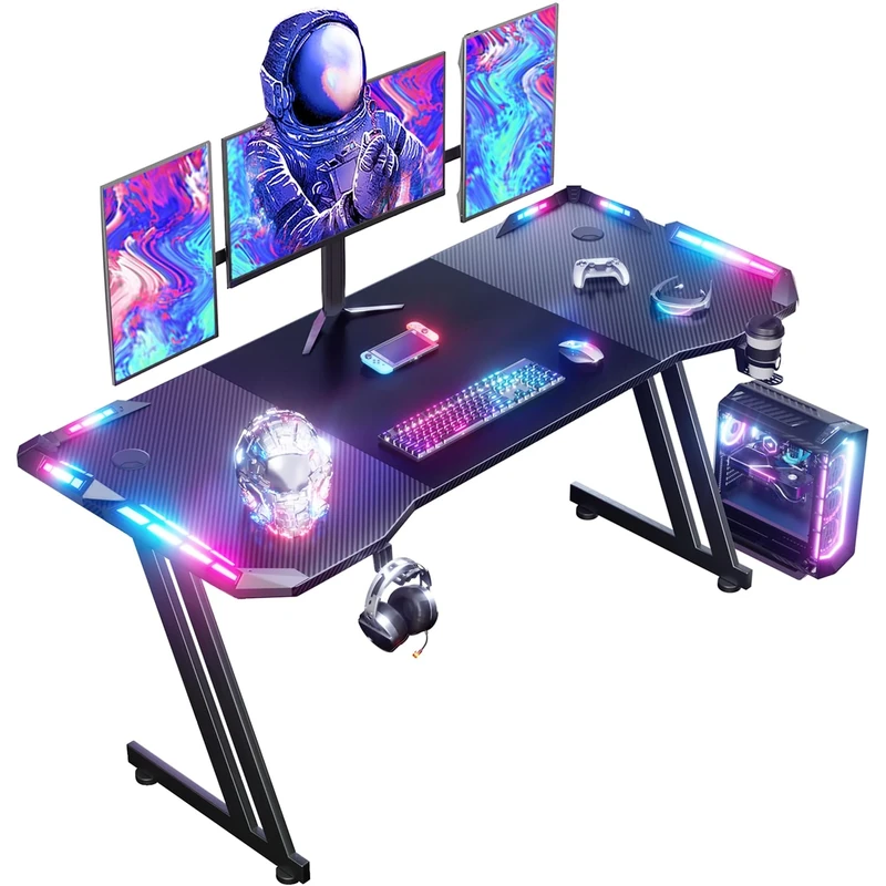 DLONGONE 160x60cm RGB Gaming Desk with Cup Holder