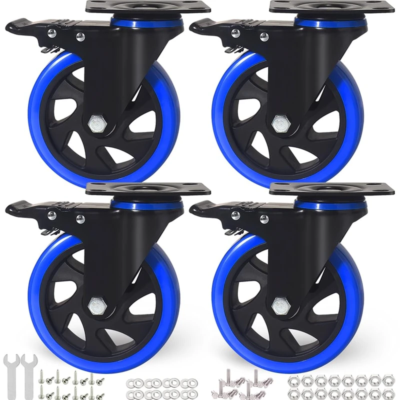 5 Inch Caster Wheels, Casters Set of 4, Heavy Duty Casters with Brake