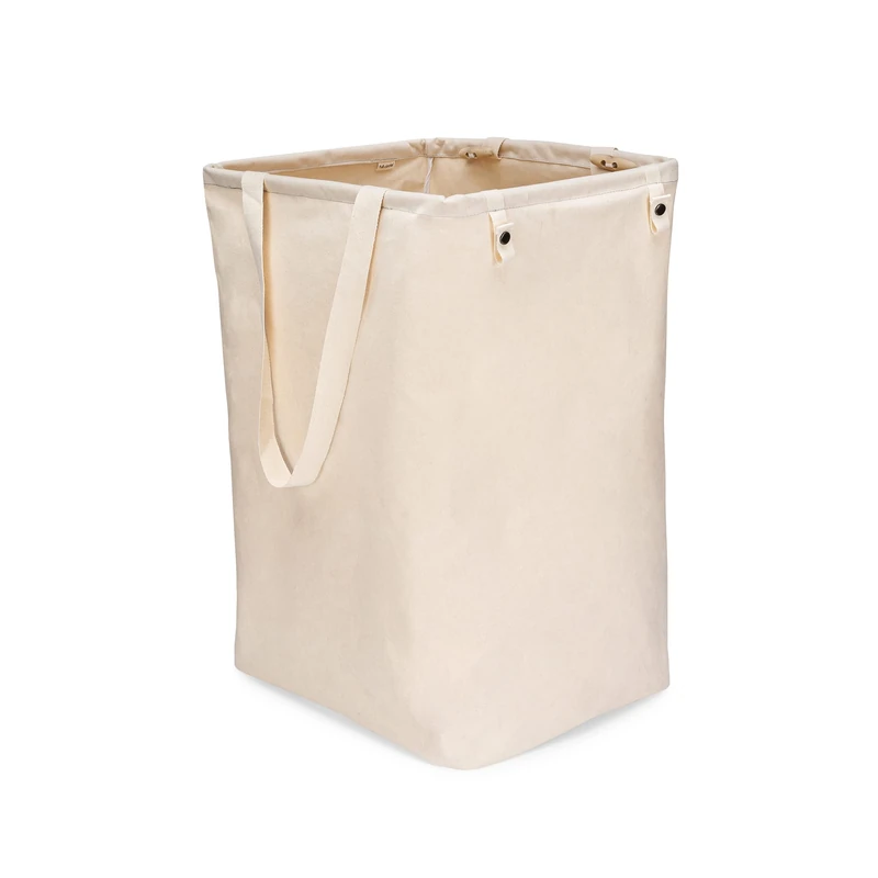 Full Circle Loads of Fun Collapsible Hamper – Laundry Basket for Dirty Clothes & Towels– Tall Standing Organic Cotton Laundry Bag with Long Handles - Ideal for Bathroom, Bedroom or Kids’ Room, Natural - Image 1