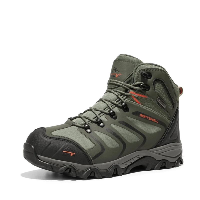 NORTIV 8 Men's Ankle High Waterproof Hiking Boots Backpacking Trekking Trails Shoes,Size 11W,Olive/Black/Orange,160448_M-W