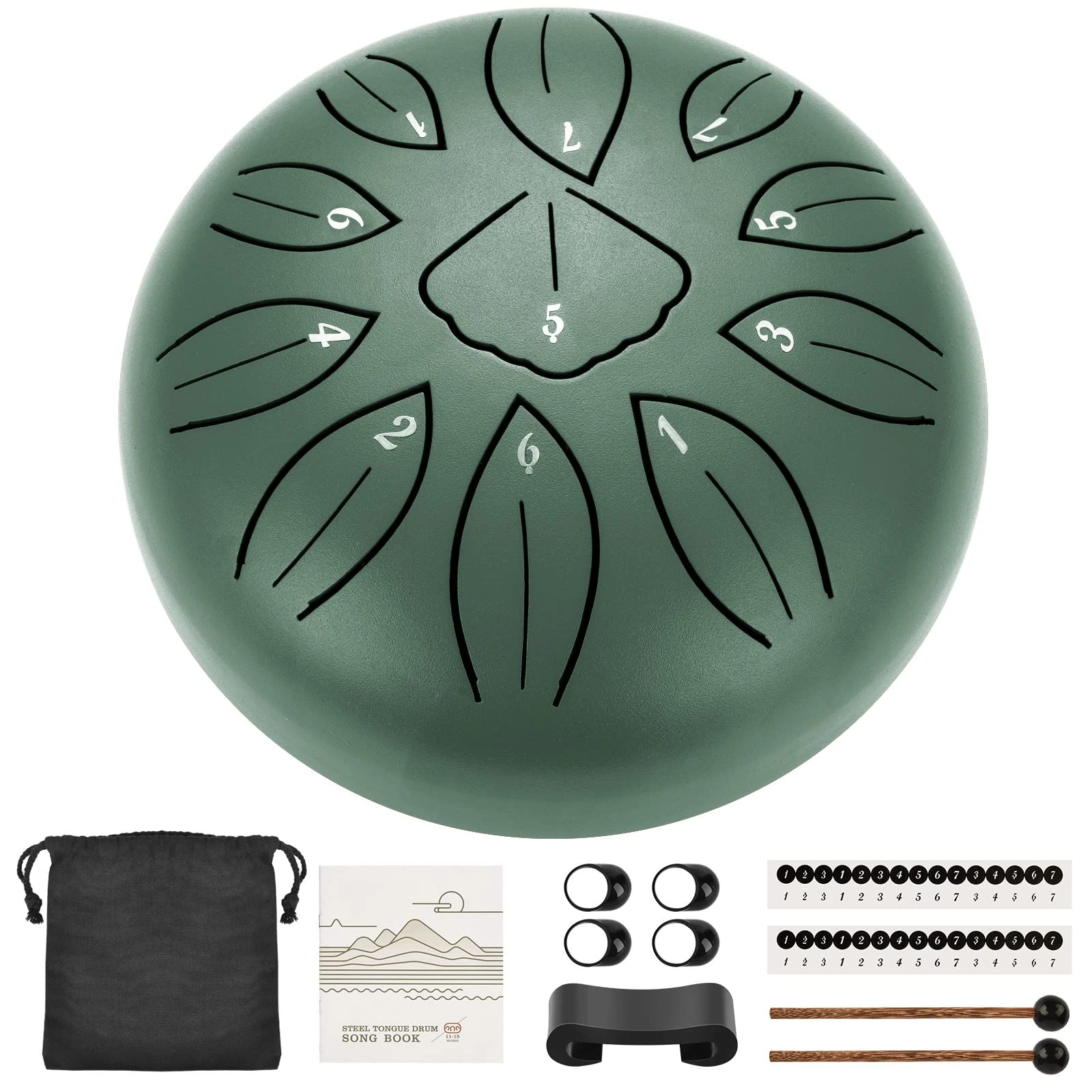 LEKATO Steel Tongue Drum 6 Inch 11 Note, C-Major Handpan Rain Drum for Outside Garden Sound Healing, Steel Alloy Ethereal BalmyDrum with Storage Bag, Percussion Instrument for Beginner, Stone Green