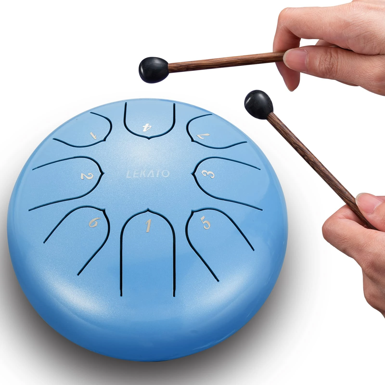 LEKATO Steel Tongue Drum 6 Inch 8 Tones, Mini Steel Drum C Key Beginner Zen Drum Percussion for Meditation Yoga Musical Education, Best Gift for Adult Beginner, Sky Blue