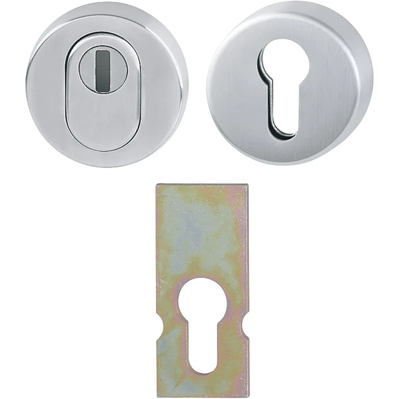 HOPPE 10809268, Matte Stainless Steel Safety Cylinder Rosette Pair with Core Pull Protection