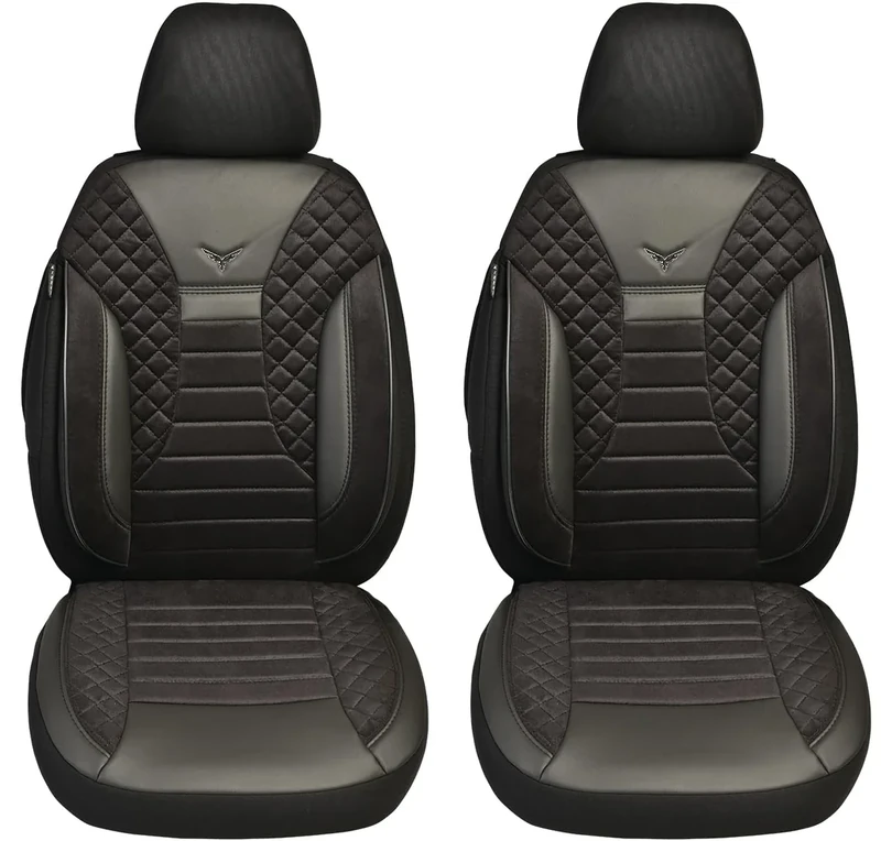 BREMER SITZBEZÜGE Dimensional Car Seat Covers Compatible with VW Grand California Driver & Passenger Set from 2019 / Car Seat Cover Velour Faux Leather Set of 2 in Black (PS803)