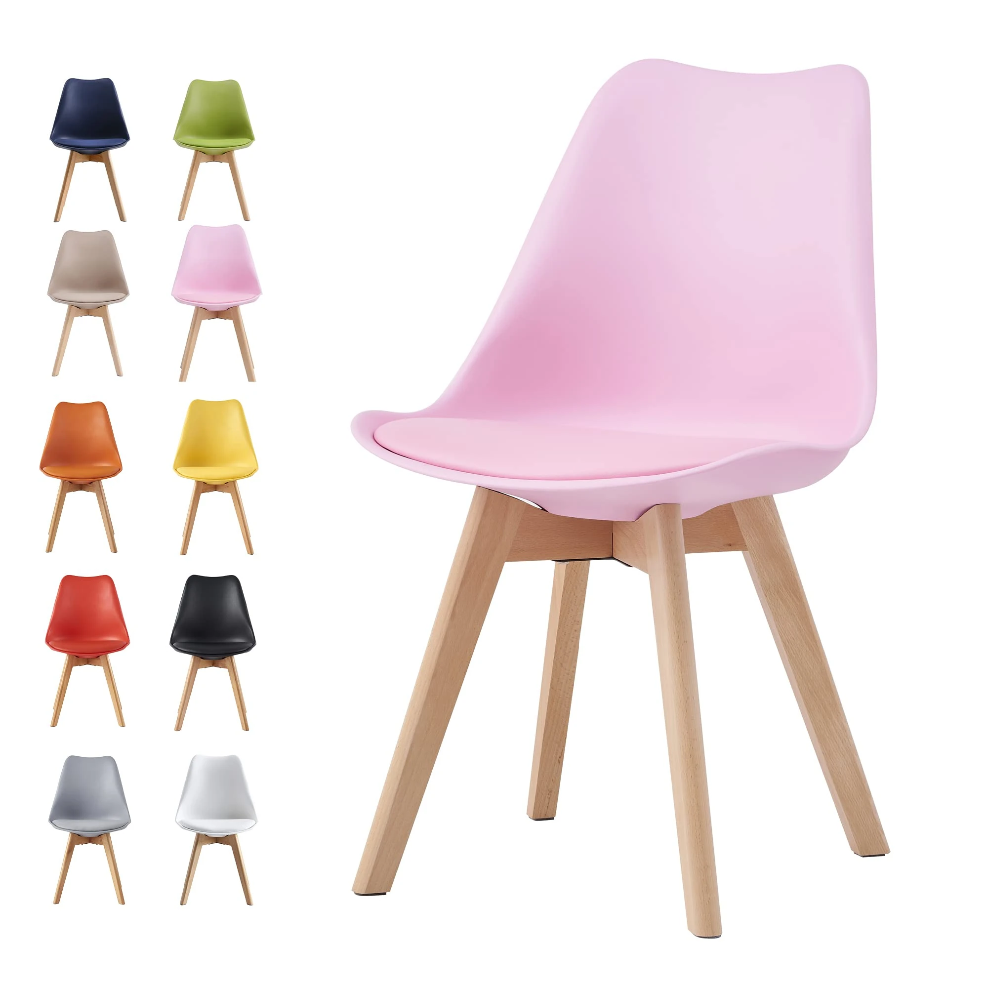 mcc direct Dining Chairs Wooden Legs Soft Cushion Pad Stylish DELUXE Retro Lounge Dining Office EVA (Pink)