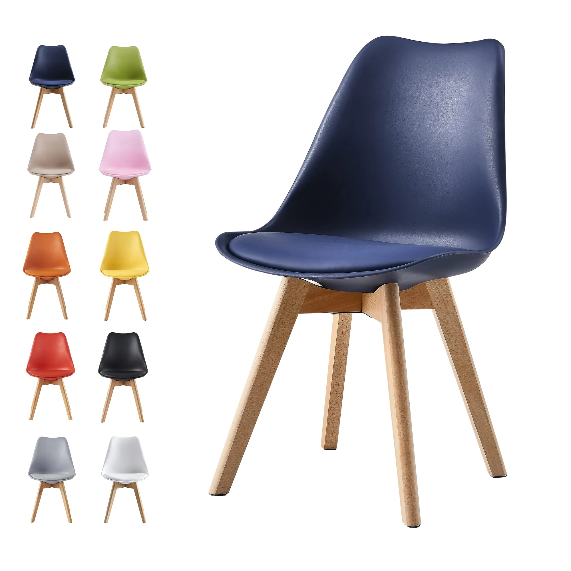 mcc direct Dining Chairs Wooden Legs Soft Cushion Pad Stylish DELUXE Retro Lounge Dining Office EVA (Blue)