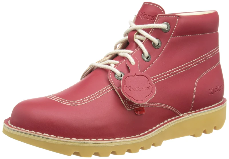 Kickers Unisex Leather Alternative Kick Hi Classic Ankle Boots | Plant Based Material | Extra Comfortable | Added Durability | Premium Quality, Red, 6 UK