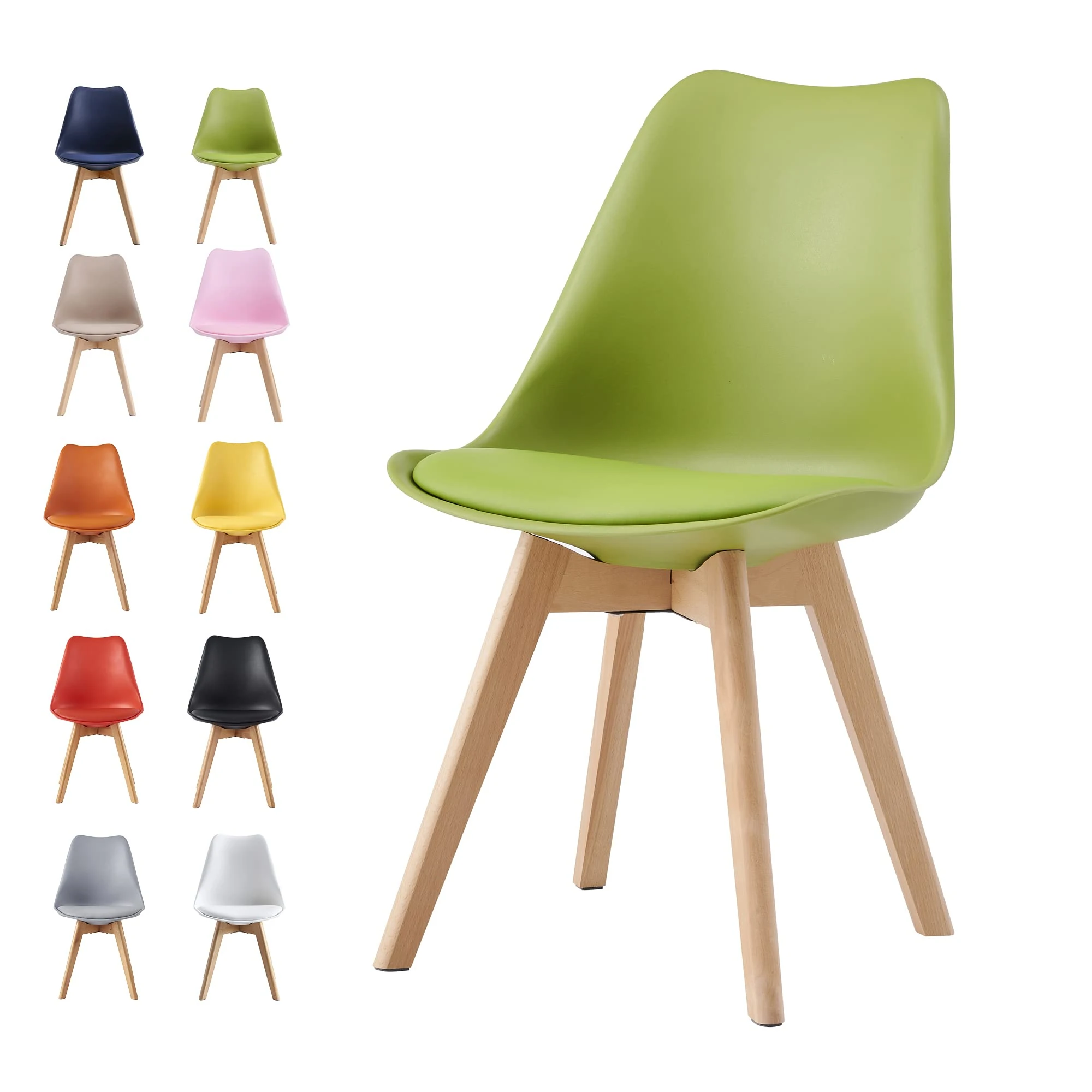 mcc direct Dining Chairs Wooden Legs Soft Cushion Pad Stylish DELUXE Retro Lounge Dining Office EVA (Green)