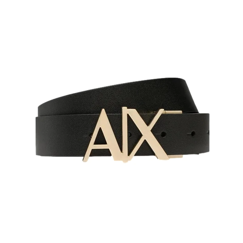 ARMANI EXCHANGE mens Gold Ax Buckle Reversible Hinge Belt, Black/Blue Navy, 32