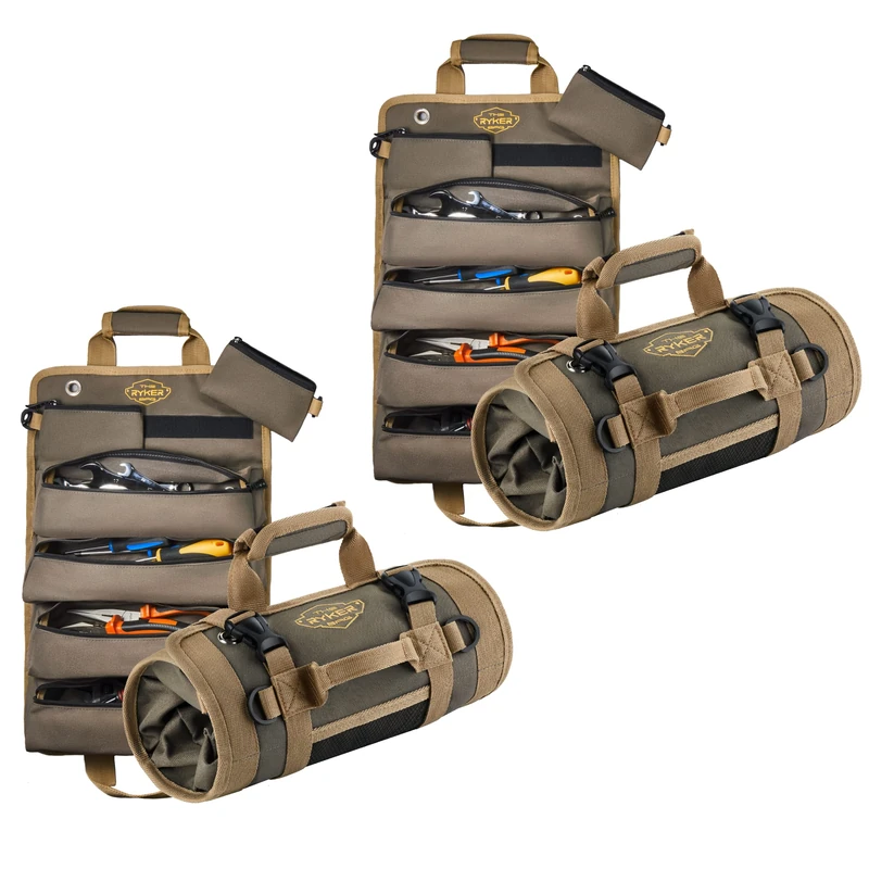 The Ryker Bag Tool Organisers (2-Pack) Small Tool Bag with Detachable Pouches, Heavy Duty Roll Up Tool Bag Organiser with 6 Tool Pouches - Tool Roll Organiser for Mechanic & Hobbyist