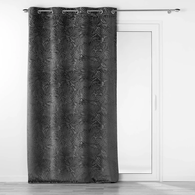 Douceur d'Intérieur, Analia Blackout Curtain with Eyelets 140 x 240 cm Embossed Velvet Anthracite - Image 1