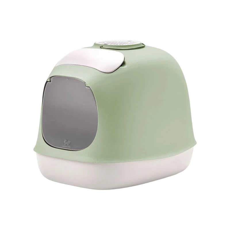 UNITED PETS Minù Katzentoilette, Design Made in Italy, with Schaufel and Filter, Green/White, Closed Hygienic Cat Litter Box