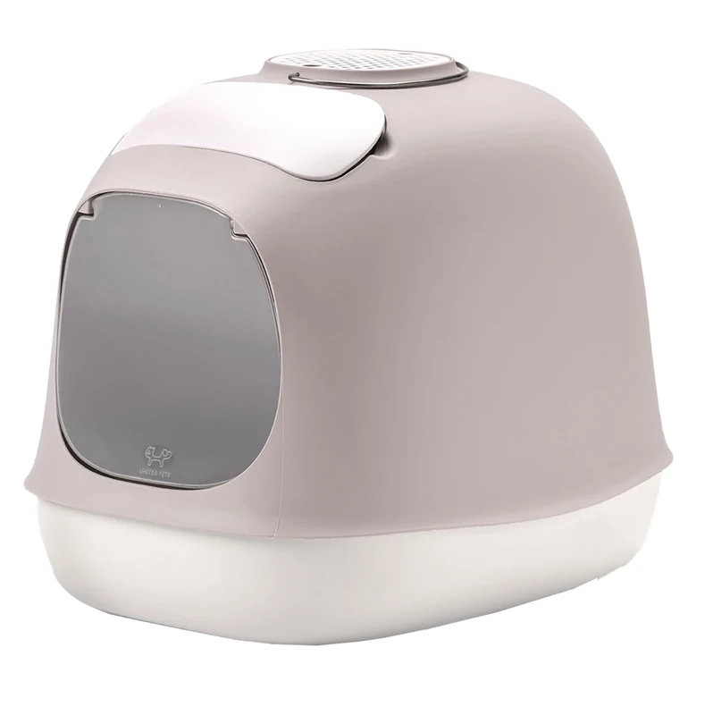 UNITED PETS Minù Katzentoilette/Katzentoilette, Design, Made in Italy, with Schaufel and Filter, White with Taupe-Grey Accent, Closed Hygienic Cat Litter Box