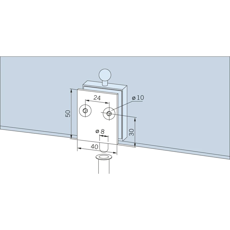 Dorma Glas Locking Bolt (Door Lock) with Floor Bushing, for 8 mm Glass Thickness, Glass Door Fitting, Aluminium Silver anodised
