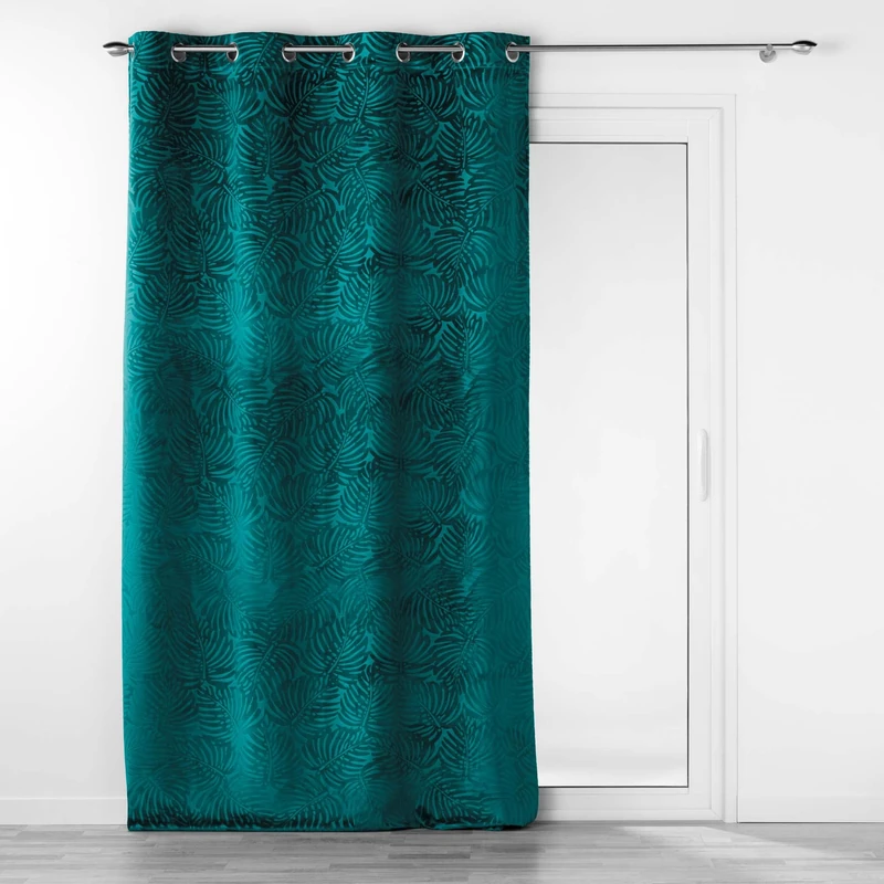 Douceur d'Intérieur, Analia Curtain with Eyelets 140 x 240 cm Petrole, Blackout Velvet Relief, Petroleum