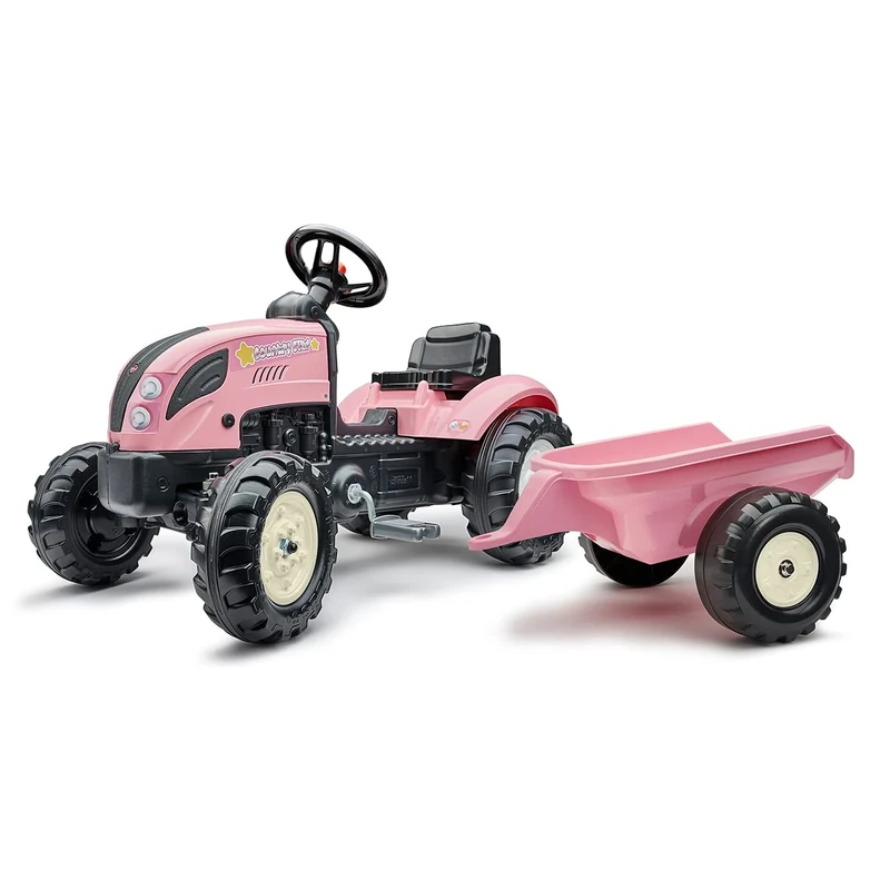 Falk - Rainbow Star pedal tractor with trailer - Contains 40% recycled plastic - Made in France - 2056L - Pink - From 2 years old