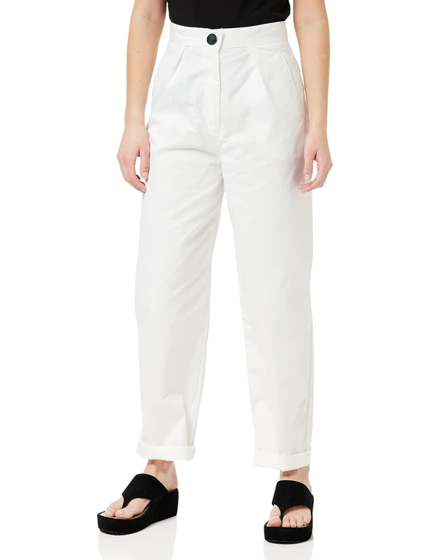 Armani Exchange Women's Sustainable, Front and Back Pocket, Metal Button Closure Casual pants, Optic. White, XS UK