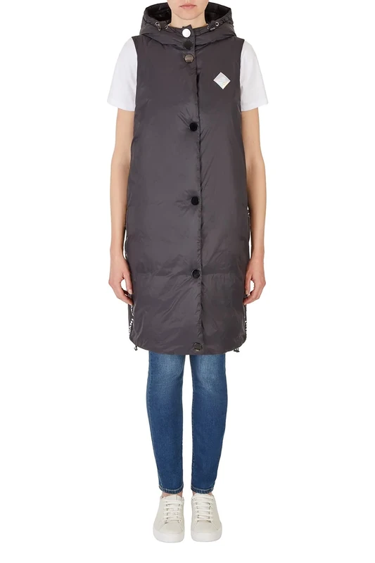 Armani Exchange Women's Sustainable, Sleeveless, Hoodie, Side Logo Plate Insulated Jacket, Black, M