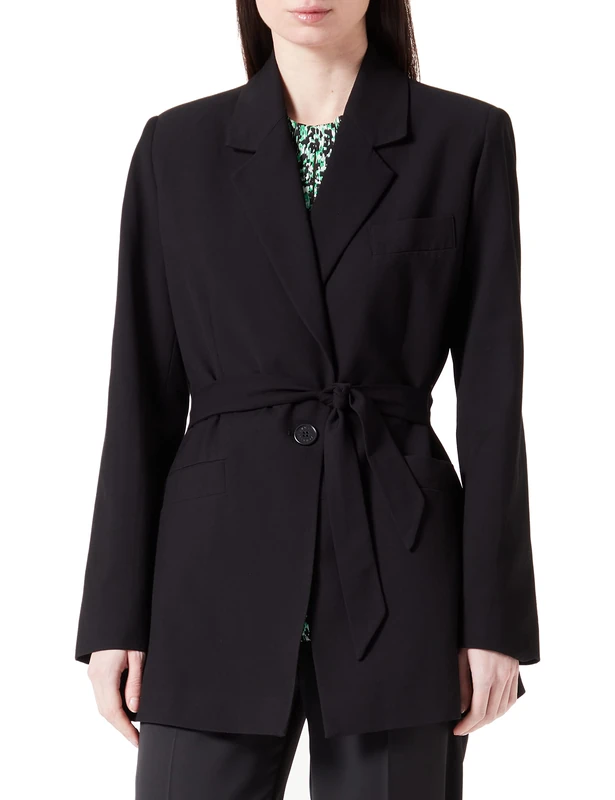 Armani Exchange Women's Back Waist Belt, Internal All Over Logo Print, Front Pockets Blazer, Black, 4