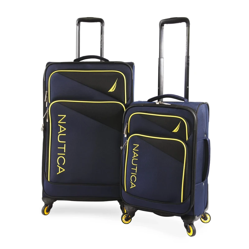 Nautica Emry 2pc Softside Luggage Set, Navy Yellow, 29 x 9.5 x 19 inches, Emry 2pc Softside Luggage Set