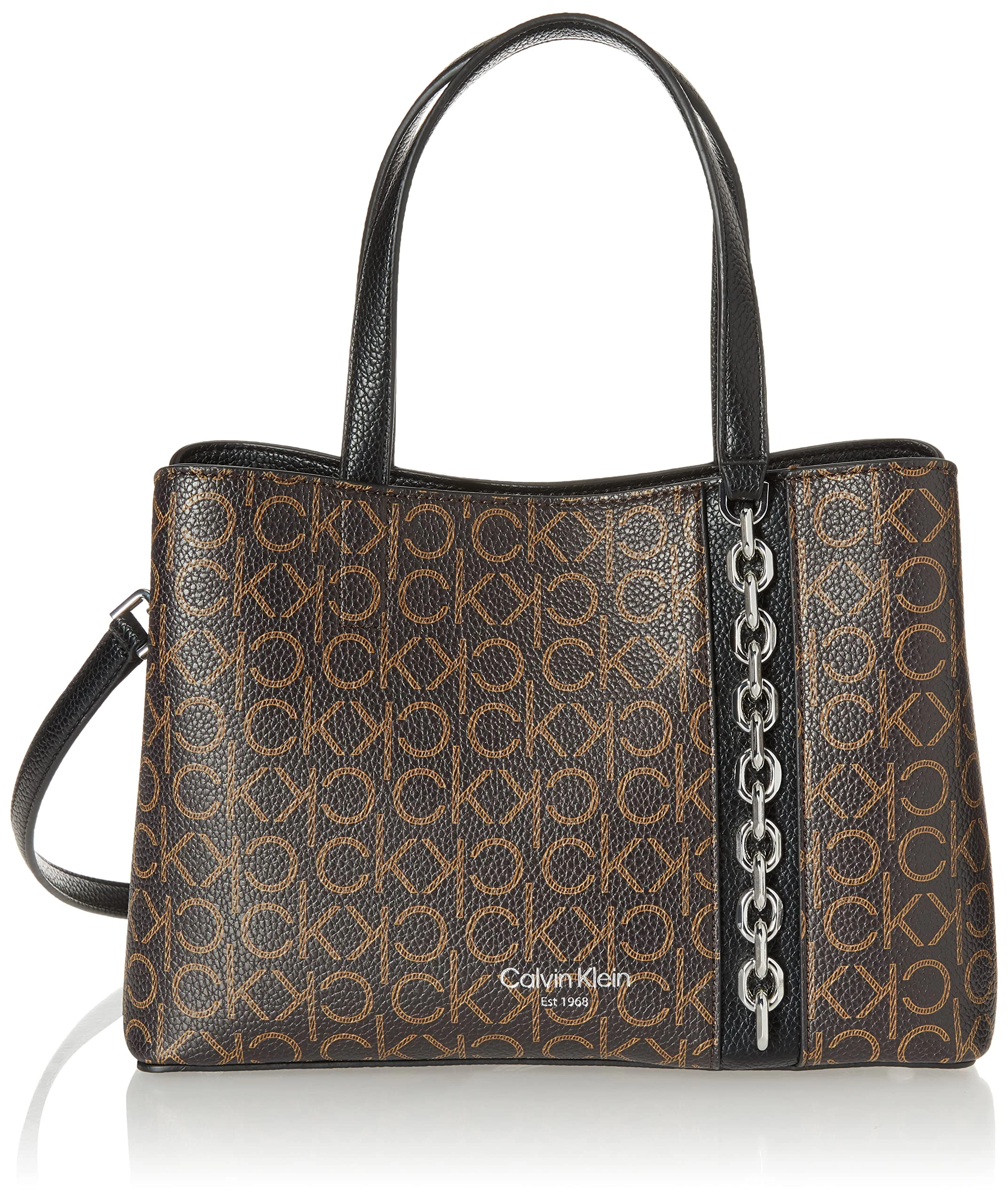 Calvin Klein Women's Adeline Triple Compartment Satchel, Brown/Khaki/Black, One Size