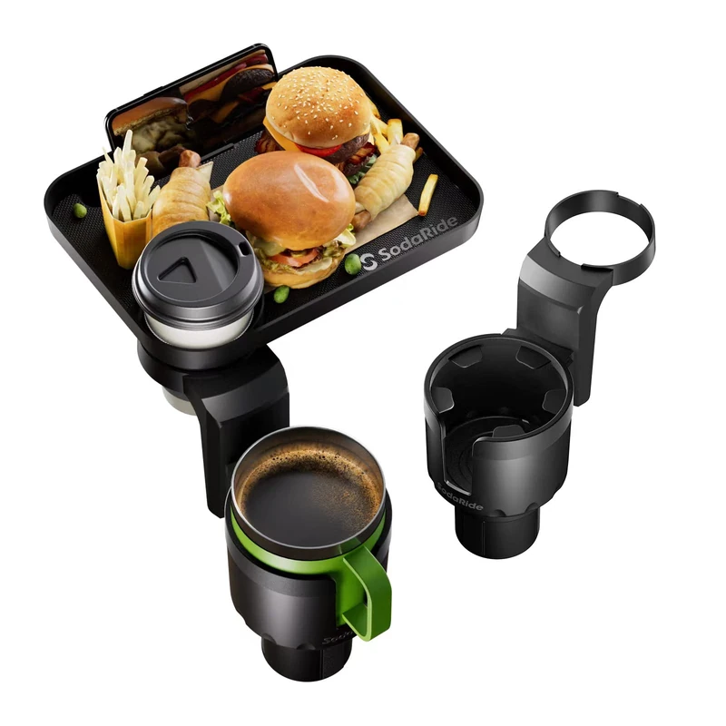 SodaRide Car Cup Holder Expander 2 Pack with Large Size Detachable Food Tray, Car Drink Holder Adapter with Solid Base - Fits Yeti, Hydro Flask, 32/40 oz, Road Trip Essential Car Travel Accessories - Image 1