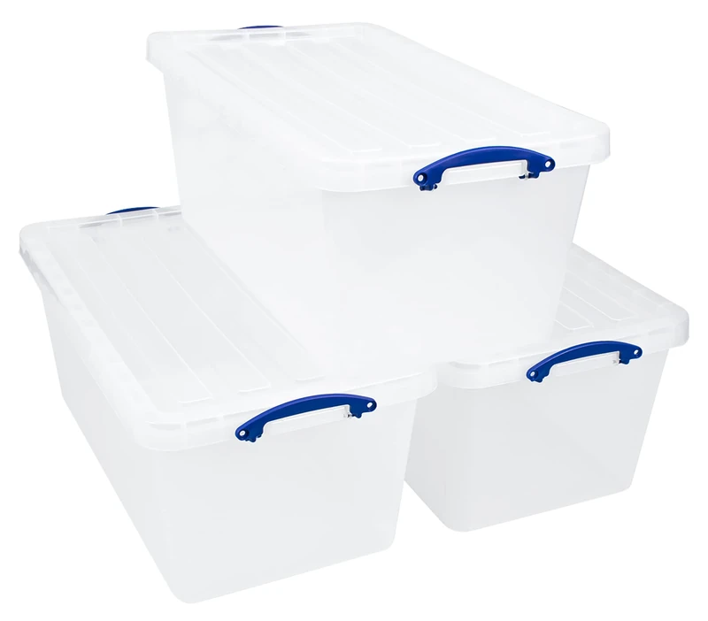Really Useful Plastic Storage Box 82 Litre Clear (Pack of 3)