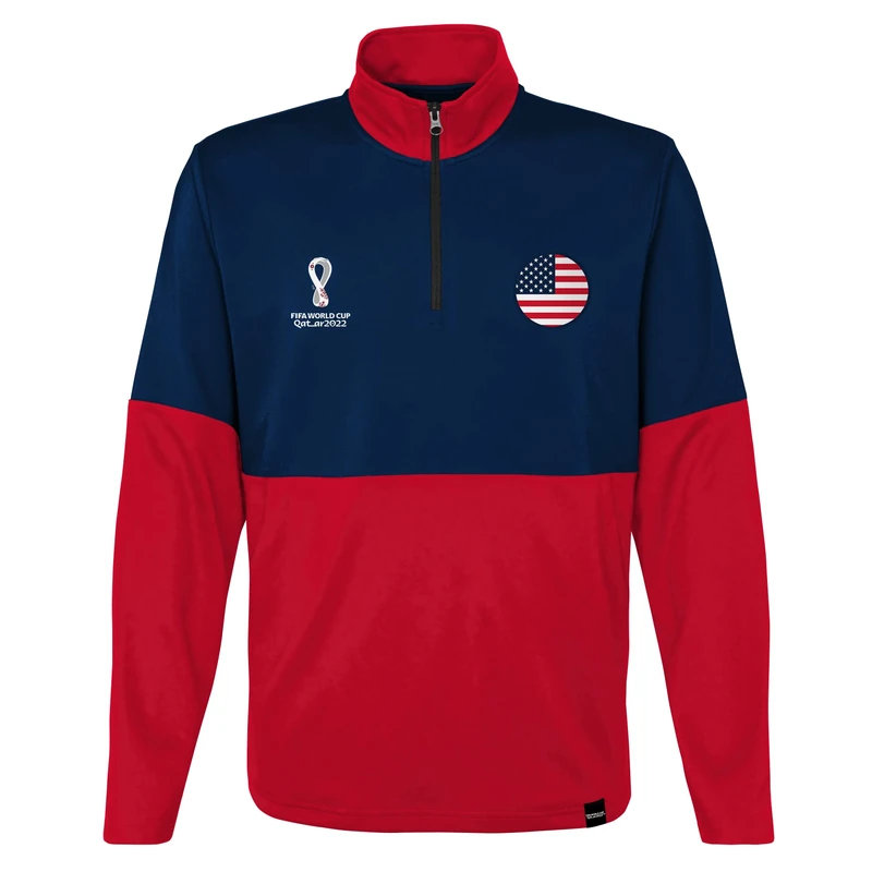 Outerstuff Men's FIFA World Cup Country 1/4 Zip Top Pullover Sweater, Red-Navy, L