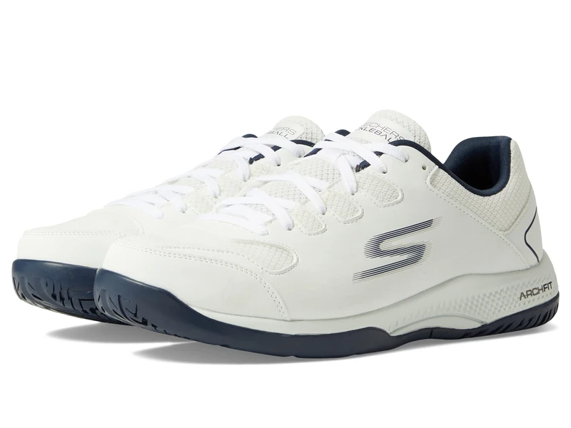 Skechers Mens Viper Court - Athletic Indoor Outdoor Pickleball Shoes with Arch Fit Support Sneaker, White/Navy, 10.5